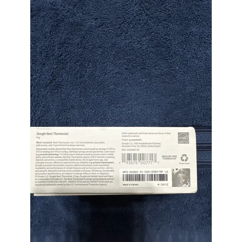 Google Nest‎ G4CVZ Programmable Wi-Fi Thermostat - Fog Gray New open box